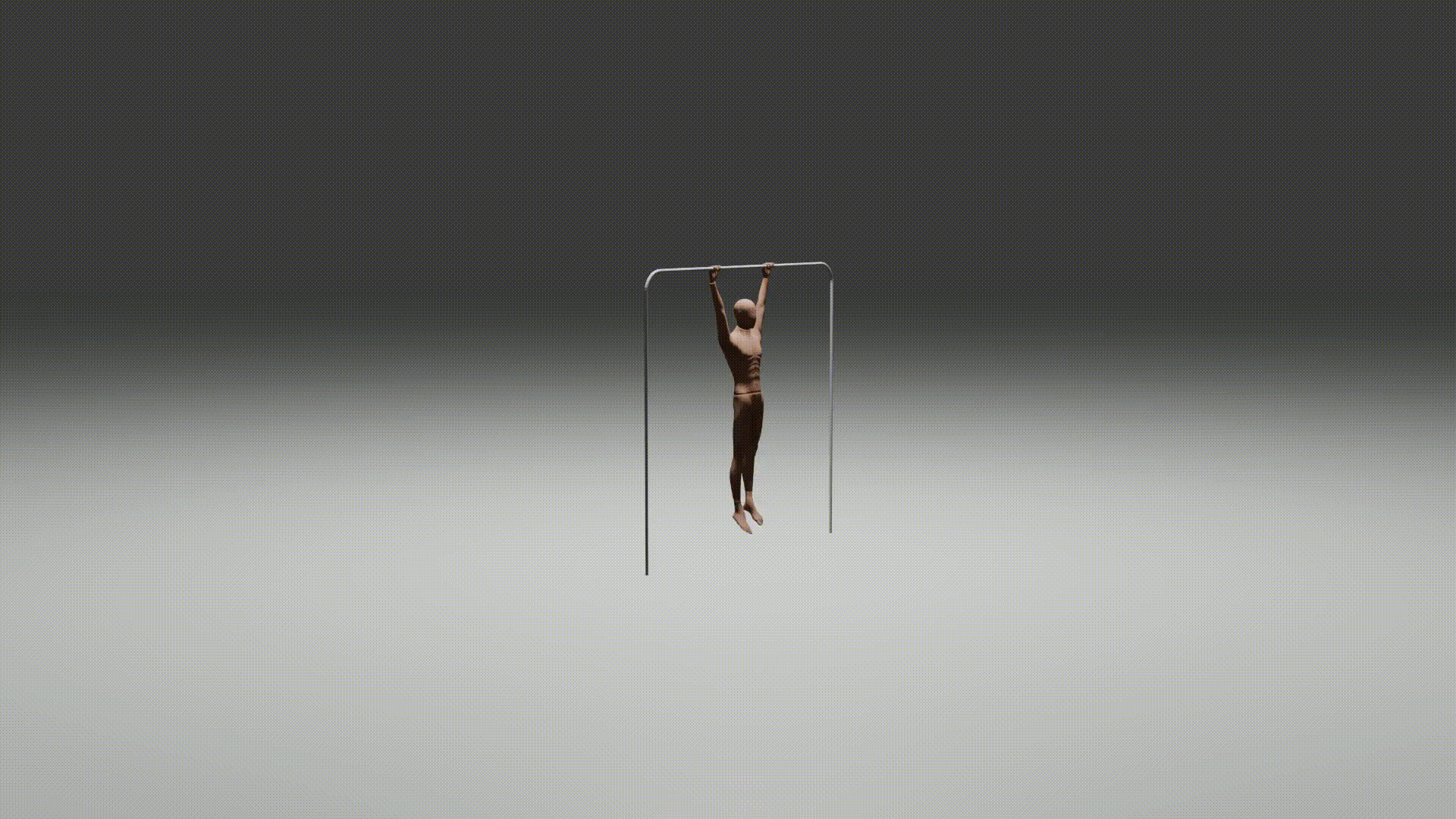 front side view of animated example of toes to bar