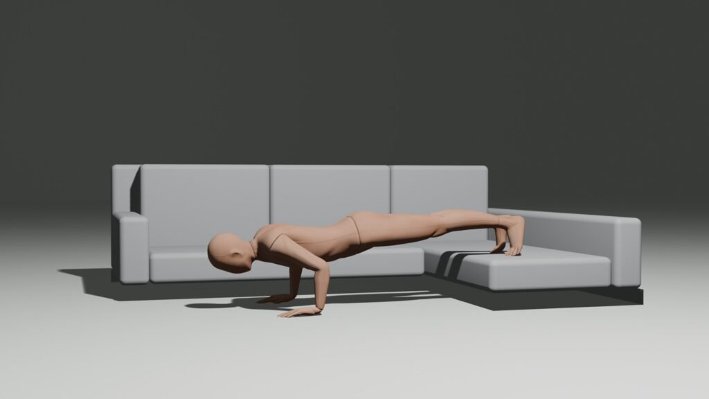 pressing up from a decline push up