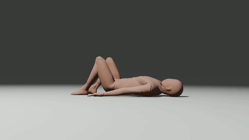 Side-view animation demonstrating a glute bridge, lifting the hips from the floor, pausing at the top, and lowering with control.